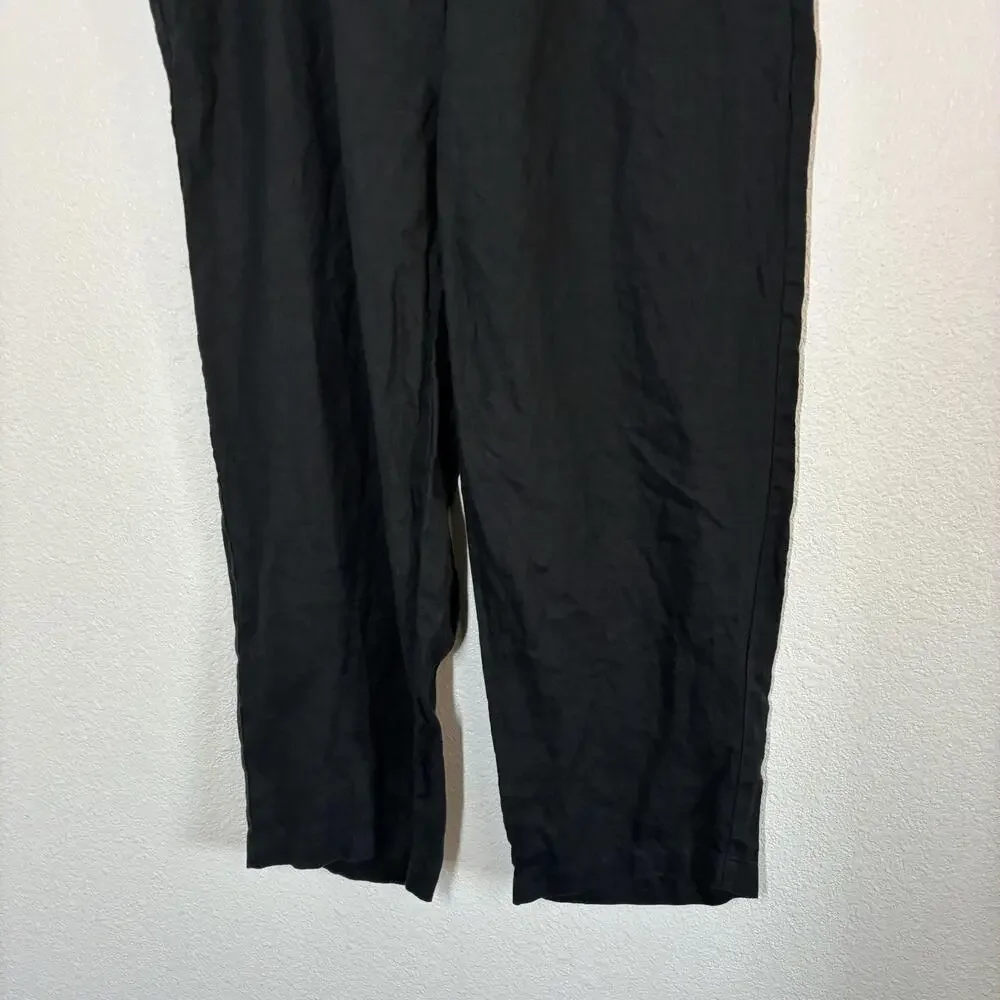 Quince Linen Pants Womens XL Black Wide Leg Elastic Waist Relaxed Pull On Casual
